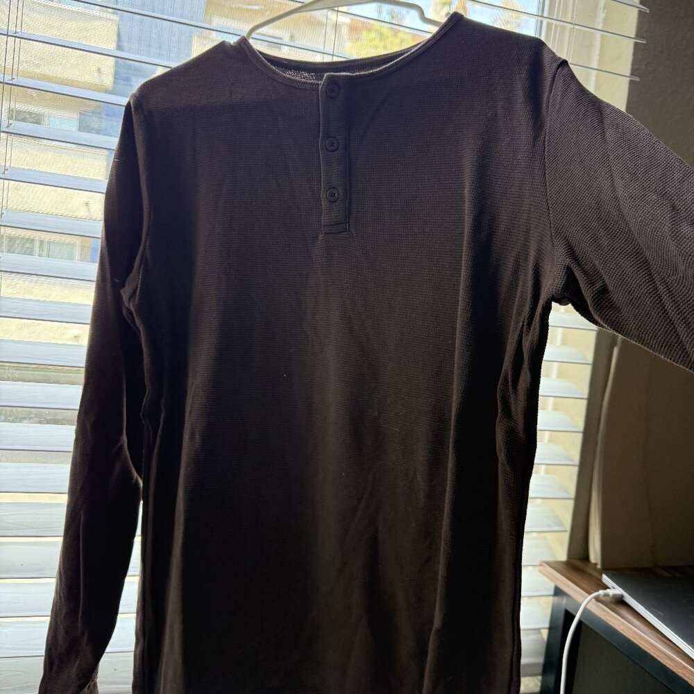 TrueClassic Long Sleeve Oversize Cotton Tee, 1/4 buttons